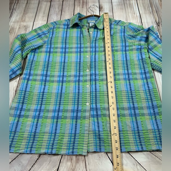 Vintage Pendleton Blue and Green Plaid Seersucker Long SleeveShirt. Size XL - Picture 8 of 8